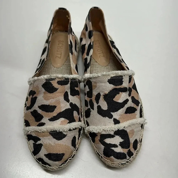 Schutz Ohanna Cheetah Espadrille Flats Slip On Shoes Animal Print Size 6.5 - Picture 1 of 12
